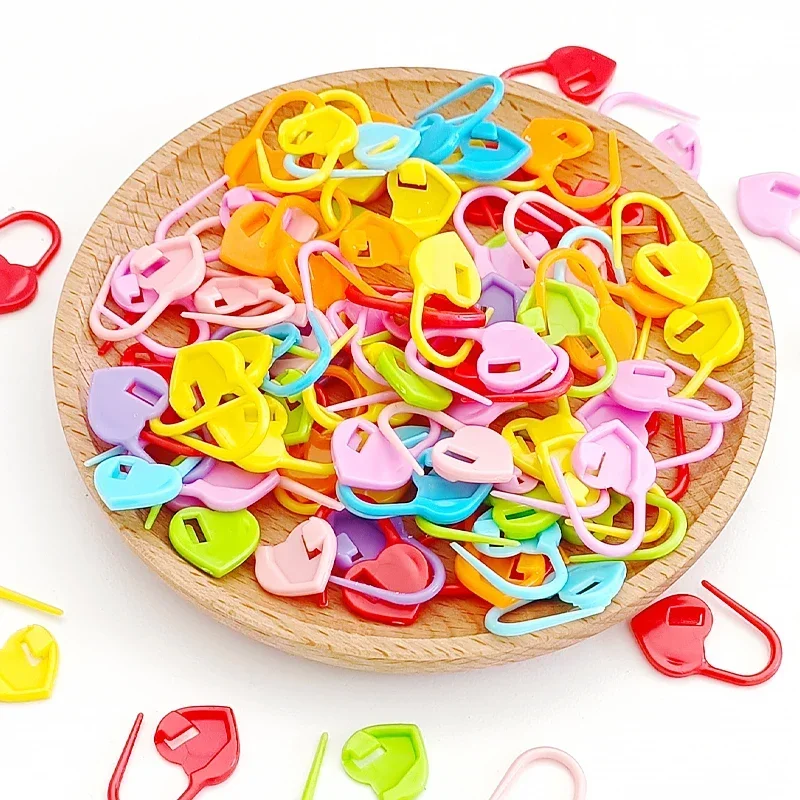 50/100pcs Heart Knitting Crochet Markers Locking Stitch Needle Clip Markers Ring Sewing Accessories DIY Weaving Knitting Tools