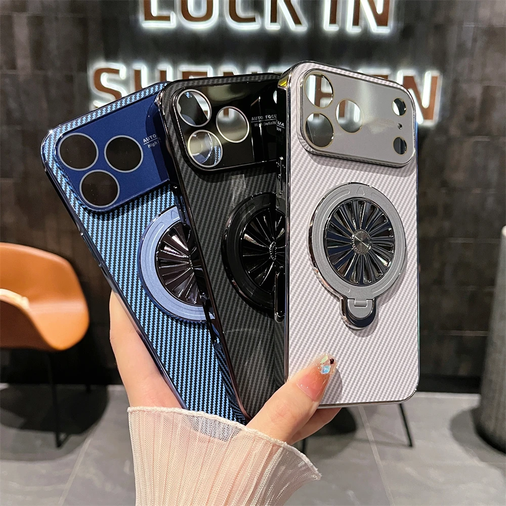 حافظة مغناطيسية بنمط ألياف الكربون لهاتف آيفون 17 16 15 14 13 12 Pro Max لهاتف Magsafe غطاء مقاوم للصدمات