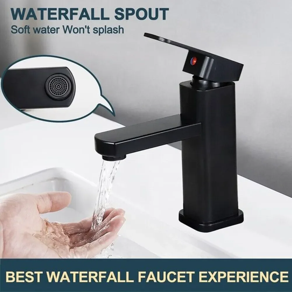 

Metal Bathroom Faucet Hot Cold Mixer Tap Deck Mounted Bathroom Basin Faucets Black Square Washbasin Sink Bathtub Faucet