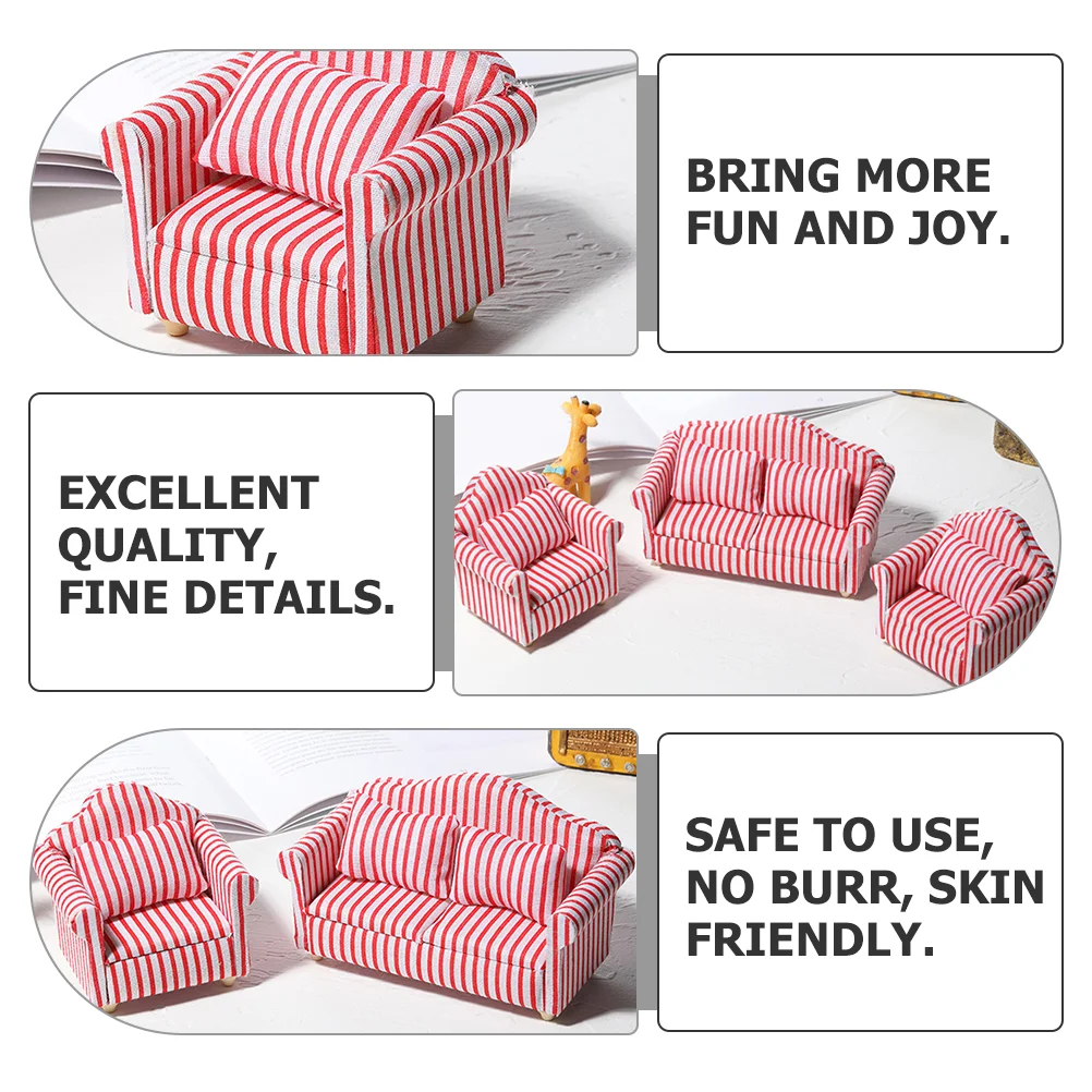 3 Pcs Living Room Sofa Set Miniature Couches Model Small Furniture Toy Cotton Fabric Decor Individual Wardrobe Door Magnet