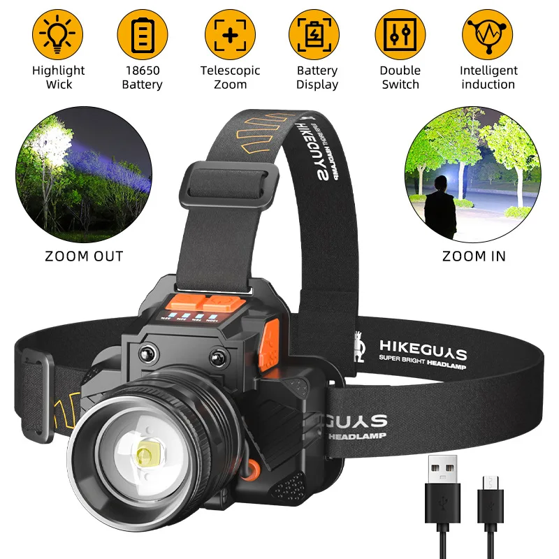 

ZK40 Induction emergency flashlight, mining lamp, USB charging, wild fishing, outdoor head mounted strong light headlight