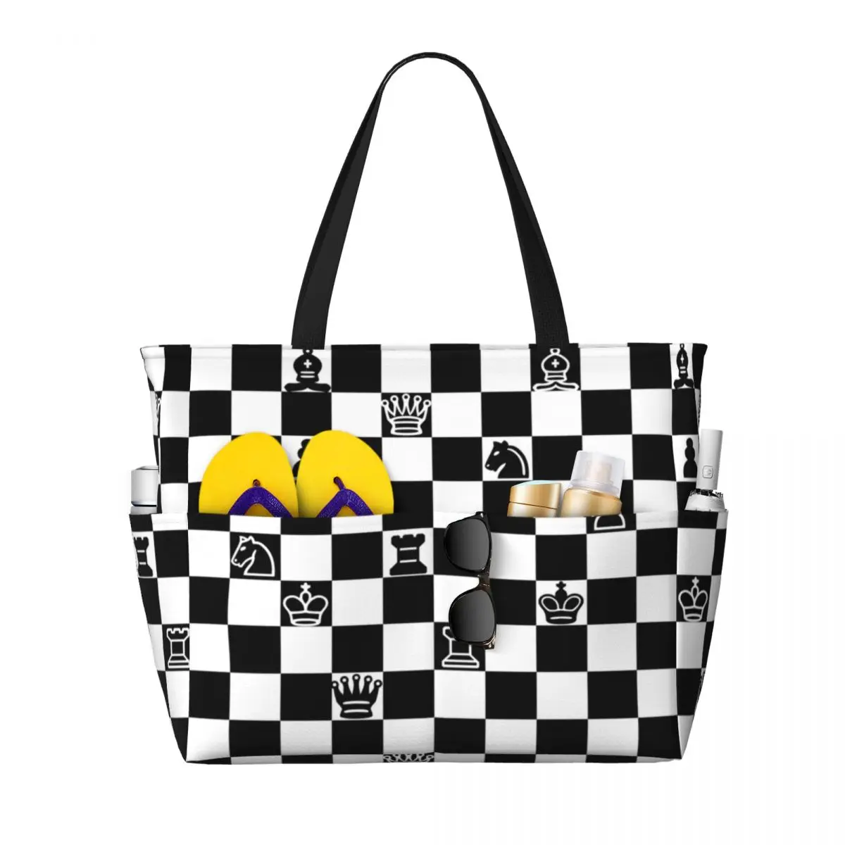 

Custom Large Chess Board Game Tote Bag Women Shopping Shoulder Gym Beach Travel Bag
