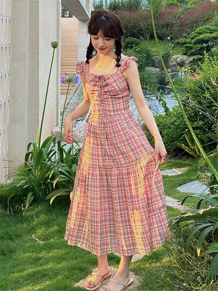 Dames zomer lange jurk mouwloos slim fit geruite bedrukte slanke a-lijn jurken chique feestzonnejurk dames vakantie vestidos