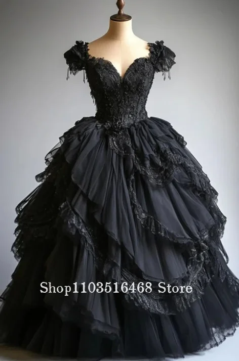 Bonito Vestido De baile Sweetheart negro tul largo Vestido para quinceañeras vestidos formales Vestido De 15 Anos dulce 16 Vestido personalizado