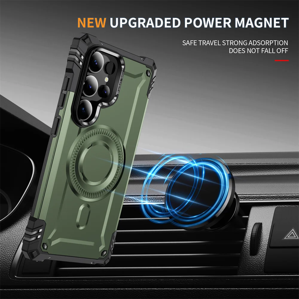 Military Shockproof Armour Magnetic Phone Case for Samsung S24 FE S25 Ultra S23 Plus A54 A52 A35 A34 A23 A16 A15 A14 5G Cover