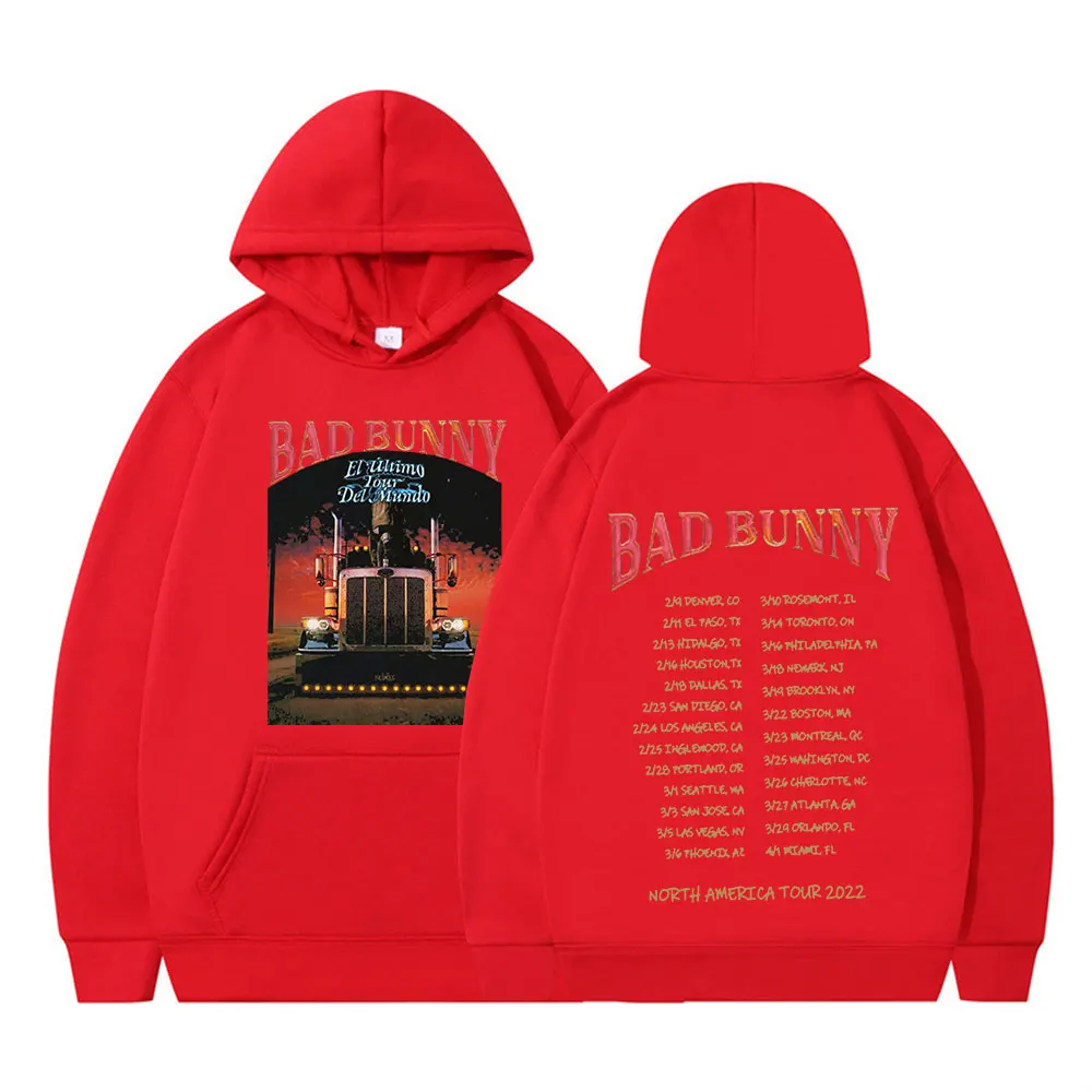 2022 Bad Bunny El Ulitimo Tour Delmundo Tour North American Tour Double-sided Print Hoodie Streetwear Oversized Sweatshirts Tops