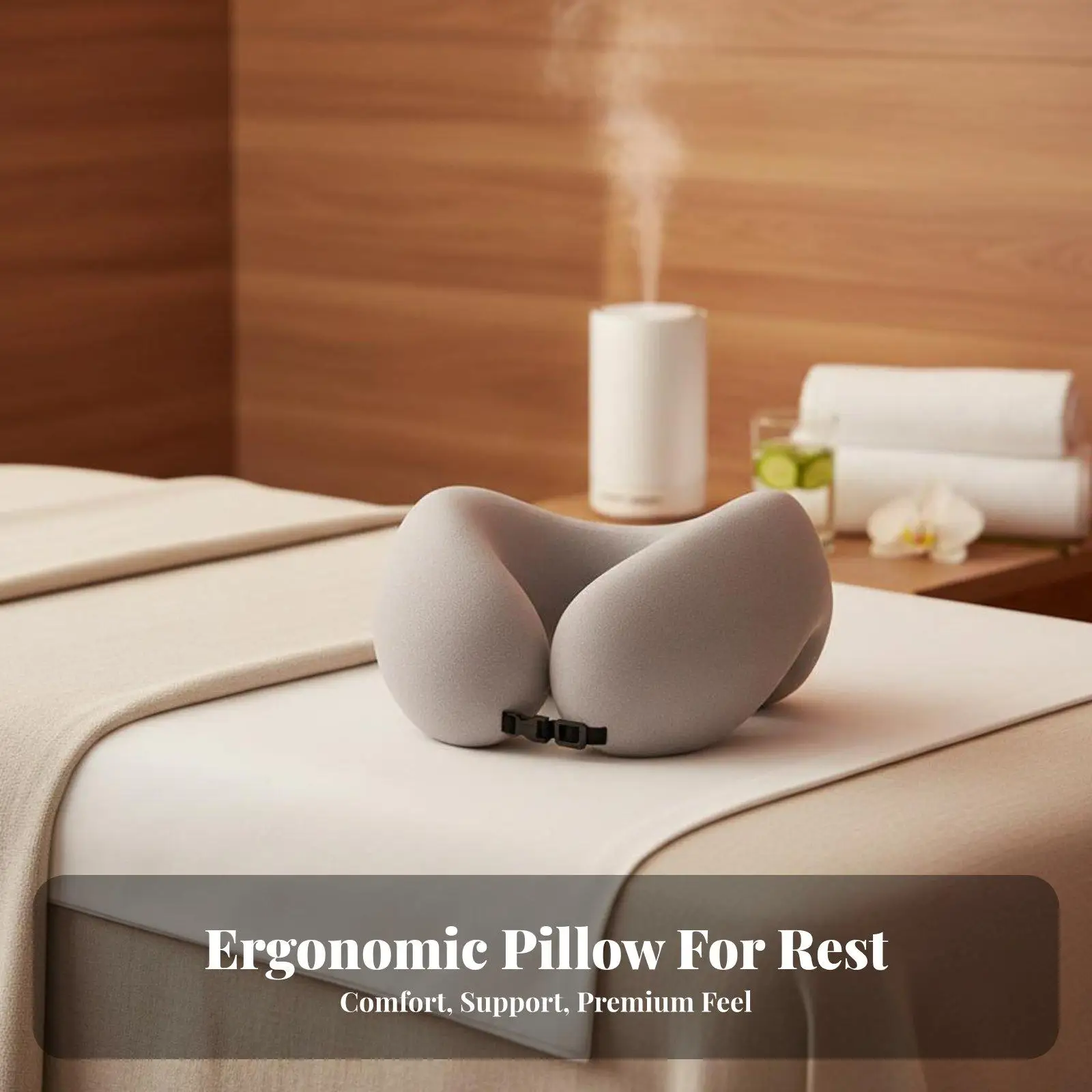 3D Contoured Memory Foam Pillow for Face Down Relaxation with Adjustable Strap and Removable Washable Cover for Spa Use