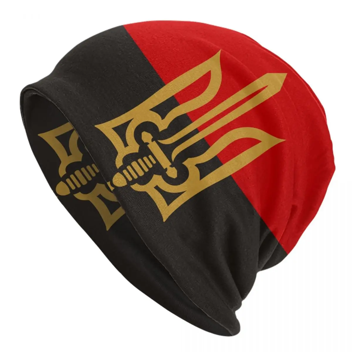 Stylized Tryzub And Red Black Skullies Beanies Caps Unisex Winter Knit Hat Coat Of Arms Ukraine Flag Bonnet Hats Outdoor Ski Cap