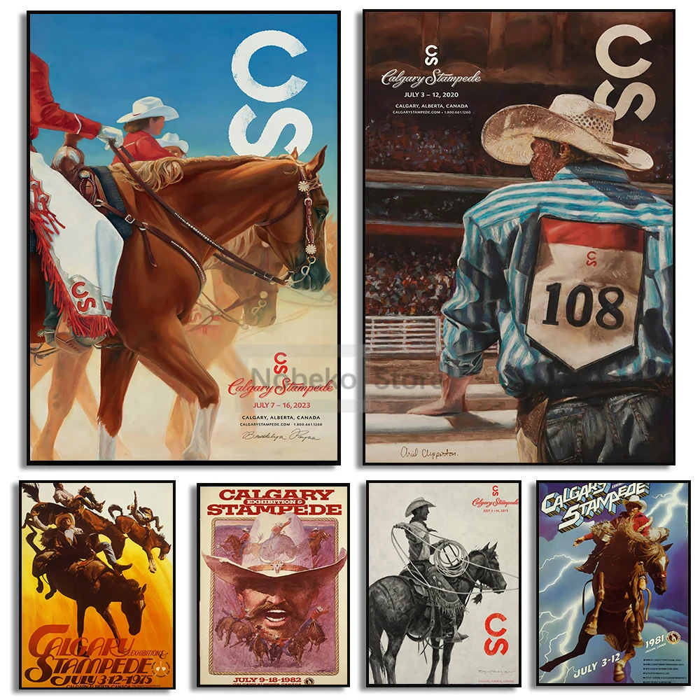 The Calgary Stampede Vintage Rodeo Poster Western Cowboy Calgary Canada Prints Canvas Painting Wall Art Pictures Home Room Decor