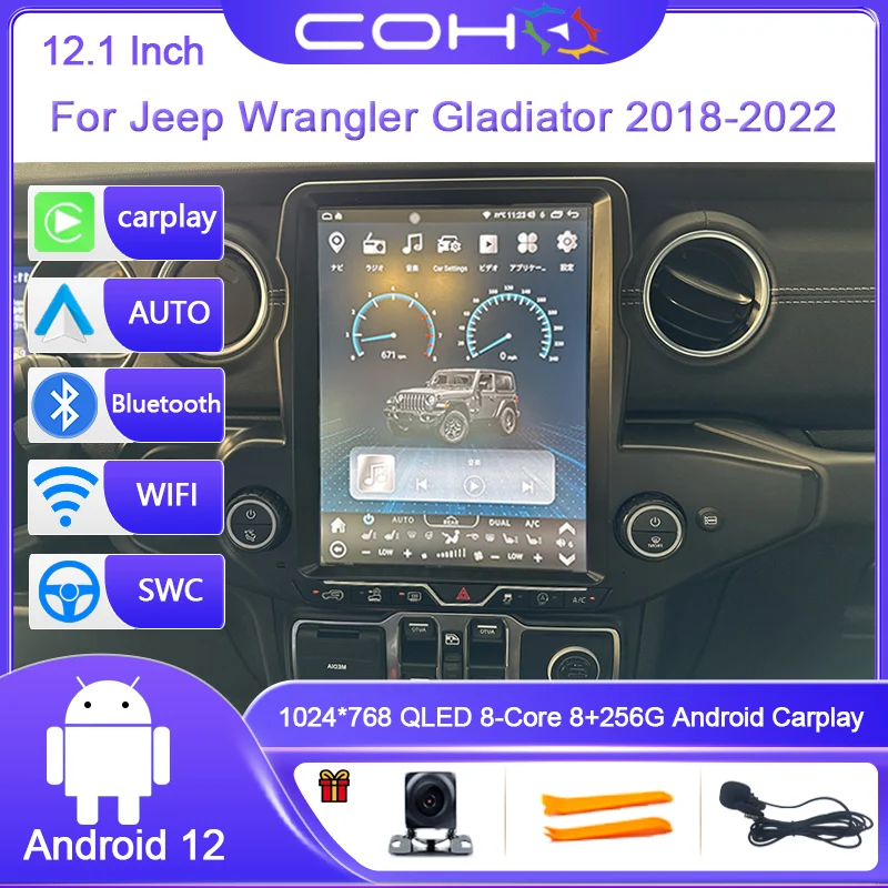 12.1 Inch For Jeep Wrangler Gladiator 2018-2022 Android12 8-Core 8G+128G Car Multimedia Player Stereo Receiver Radio GPS 4G WIFI 