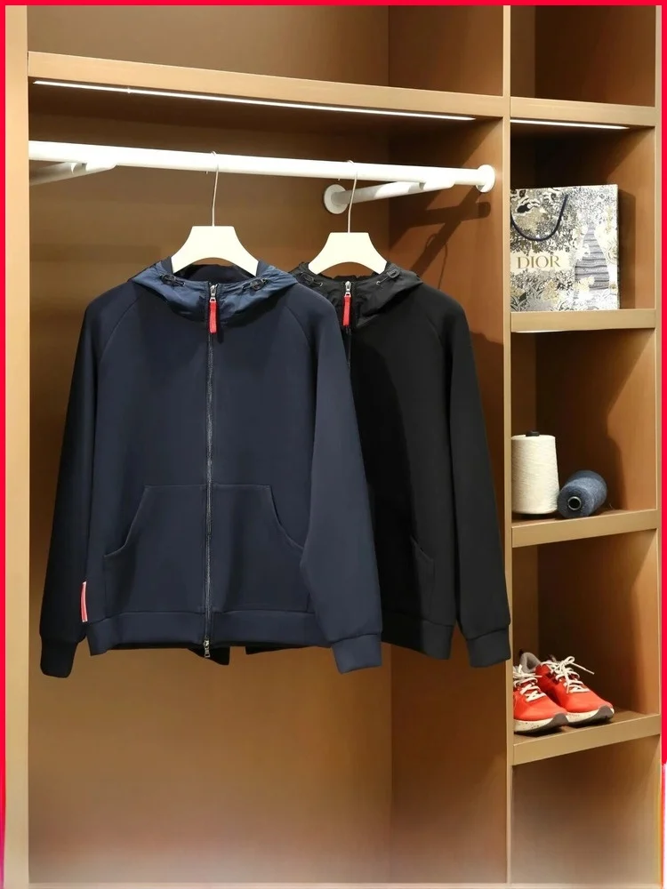 

Waed Air Cotton Men's Jaet New Autumn High-End Outerwear Stand Fit Long Sve Zipper Closure Hooded Coat