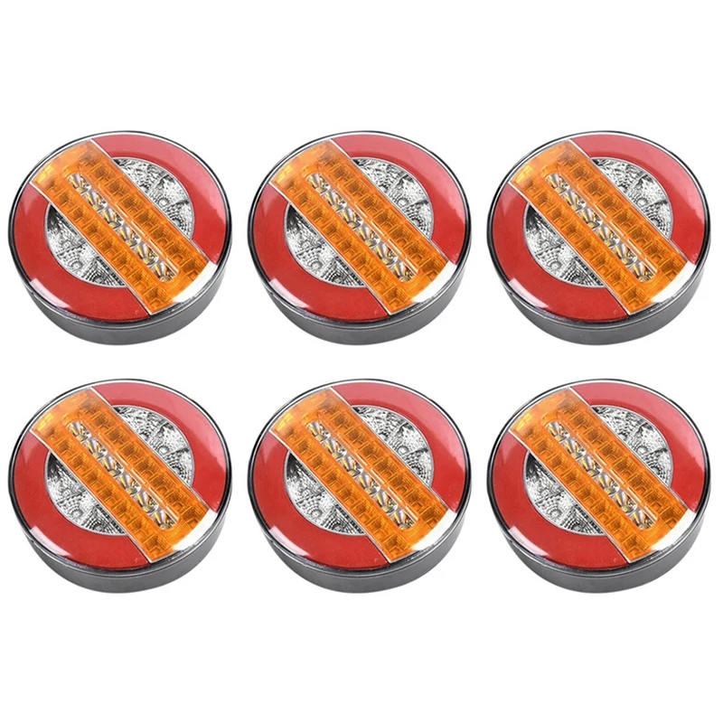 

6X 4 Inch Trailer Dynamic Tail Light 24V LED Truck Brake Light LED Round Water Hamburger For Cars, Boats, Caravans