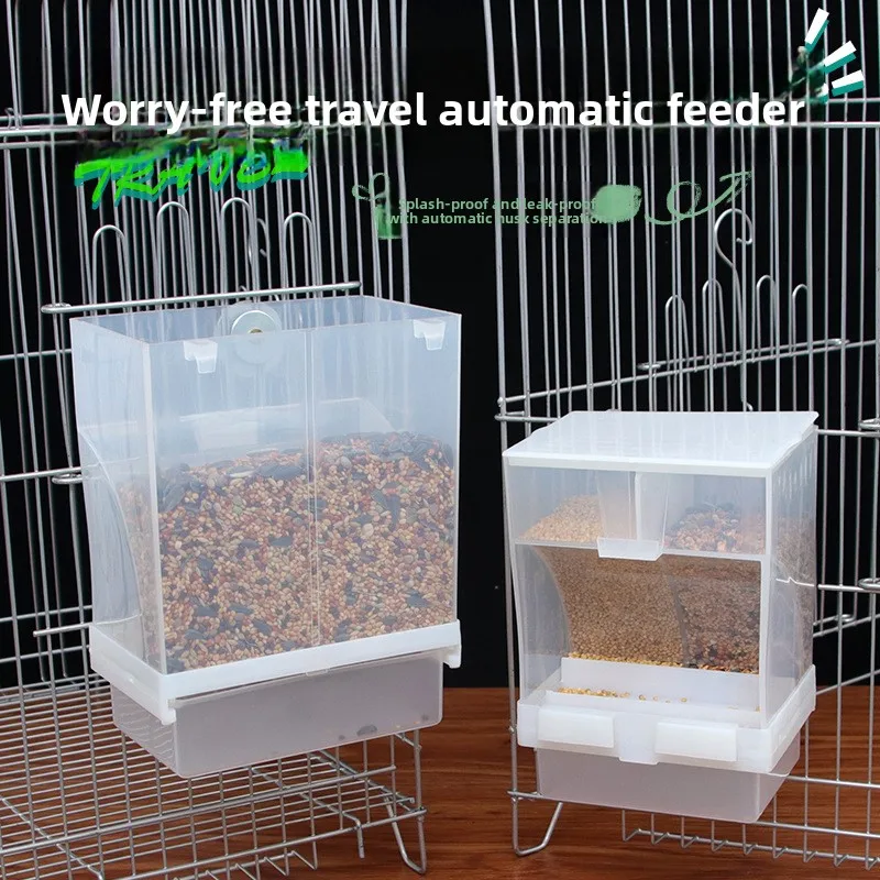 

Hopper with husk separation, splash-proof transparent water dispenser for budgerigars, automatic parrot feeder, anti-spill bird