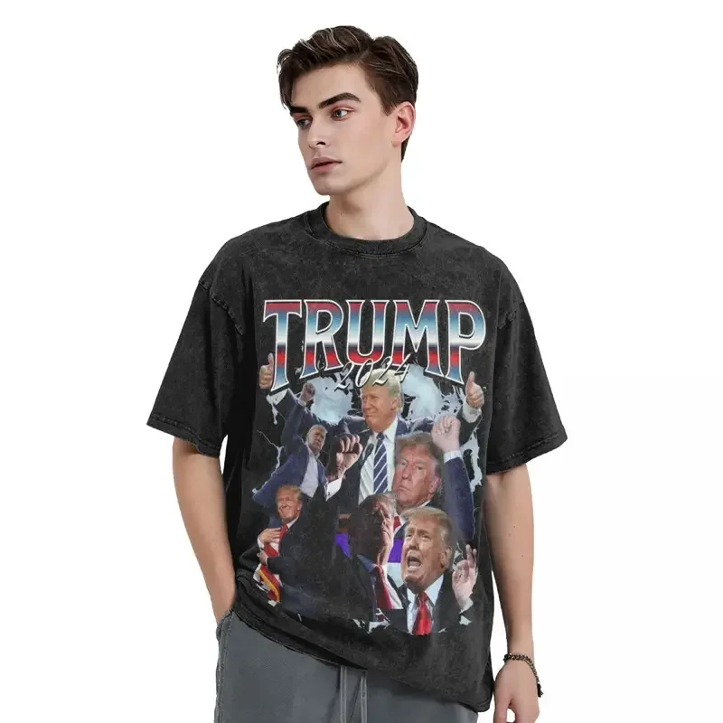 Donald Trump 2024 Bootleg Style Washed T Shirts Streetwear Hip Hop Retro T-Shirts Tees Men Women Short Sleeve Street Printed