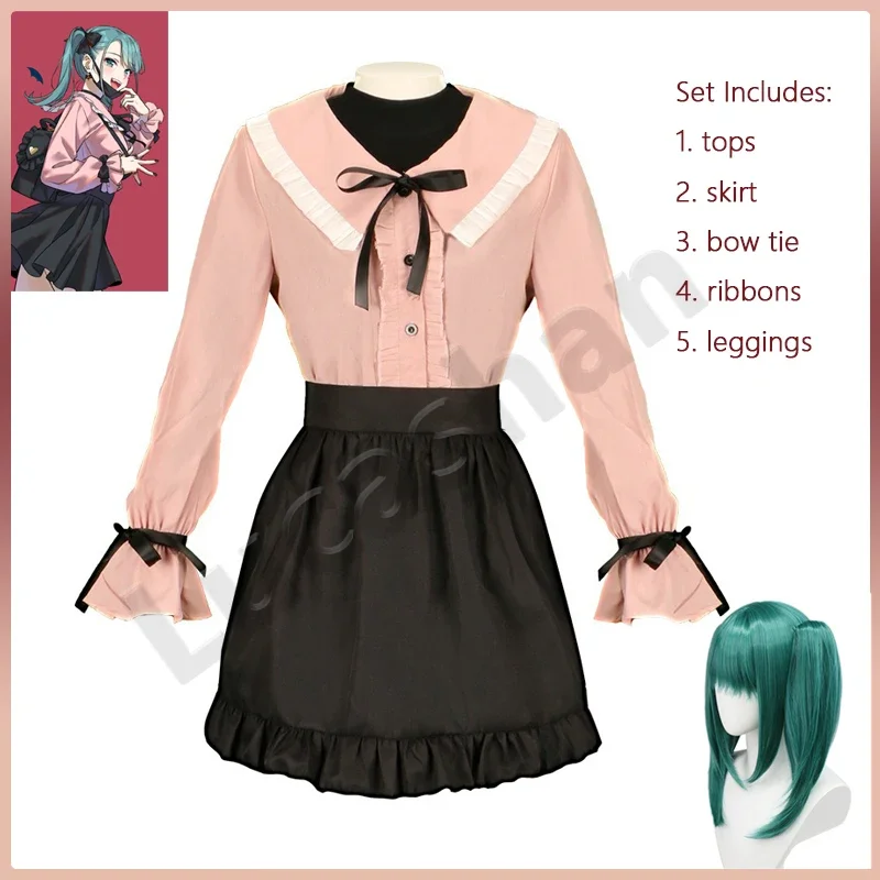 

Vocaloid Vampire Miku Cosplay Costume Project Sekai JK Skirt Sets 50CM Long Wig Pink Kawaii Dress Uniform Girl Women Halloween