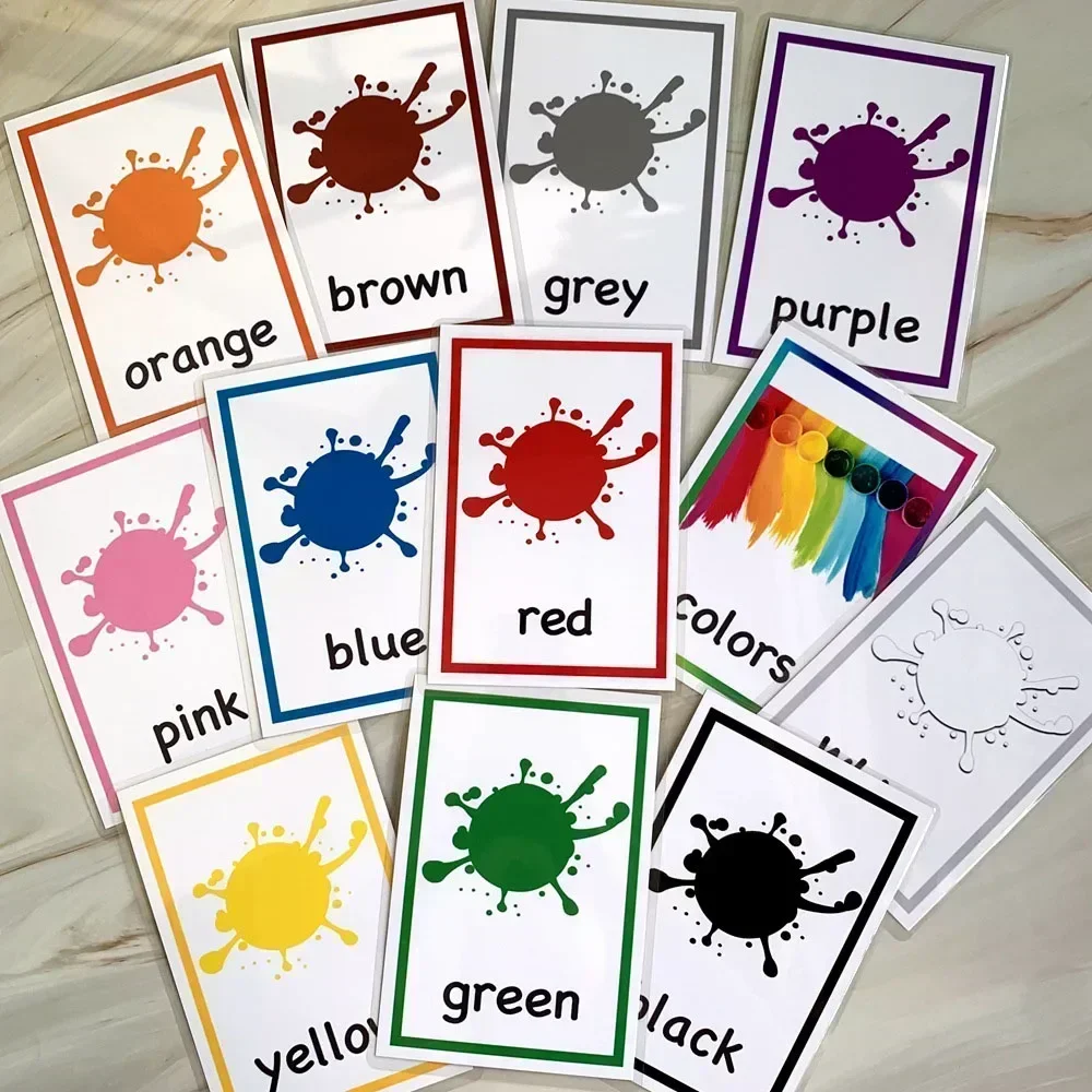 12PCS Kids English Learning Word Cards Color Flash Cards Learning Toys for Children Color Cognition Memory Education Montessori