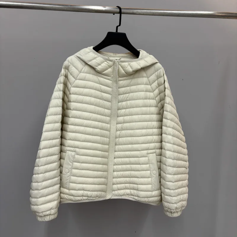 

90%White Duck Down Coat Autumn/Winter Loose Oversized Puffer Jacket Quilted Hooded Lightweight Women's White Duck Down Coat