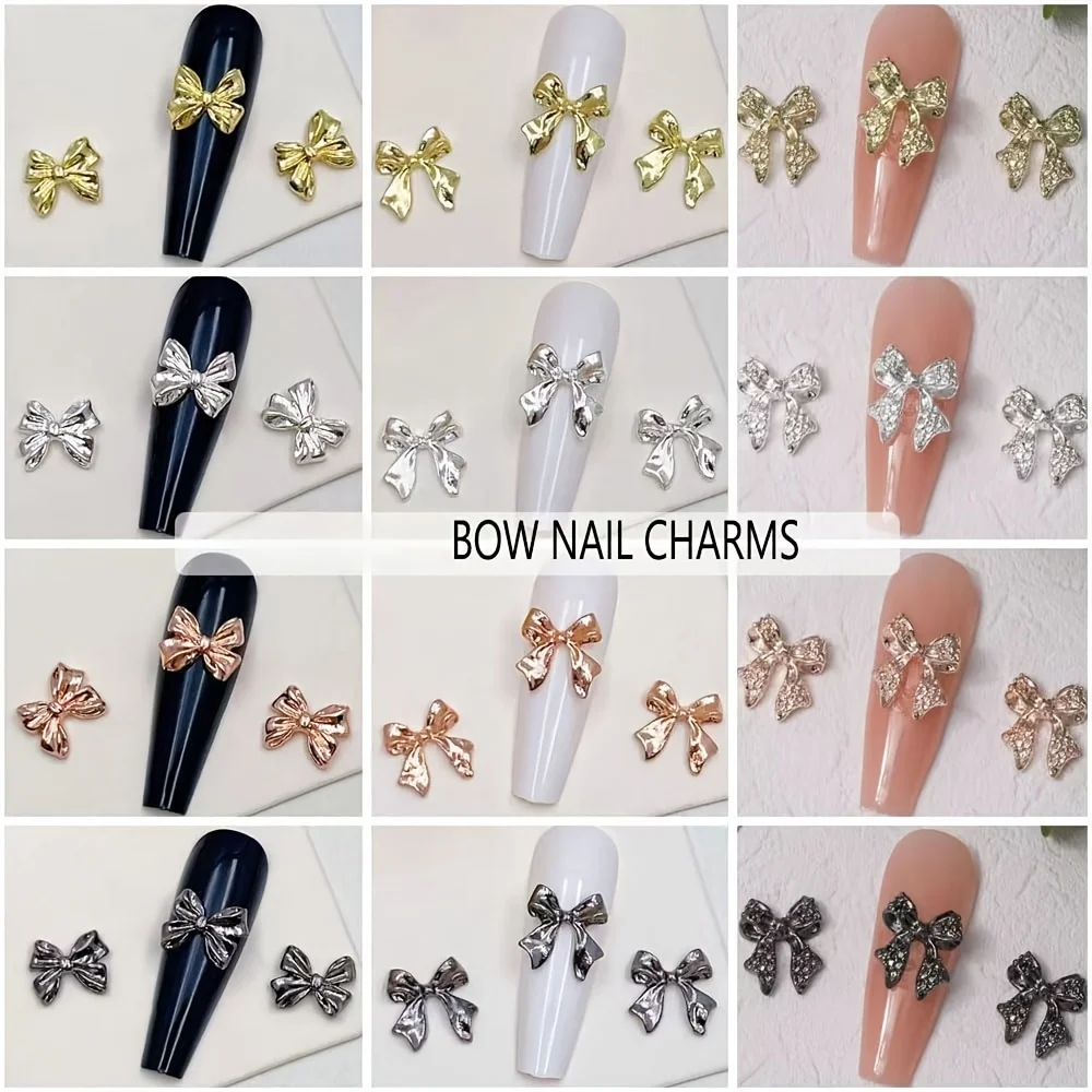 ชาร์มตกแต่งเล็บรูปโบว์ 60 ชิ้น คละสี เงิน ทอง ดำ โรสโกลด์ ชาร์มโบว์ตกแต่งเล็บ 3 มิติ ทำจากโลหะผสม สำหรับตกแต่งเล็บ