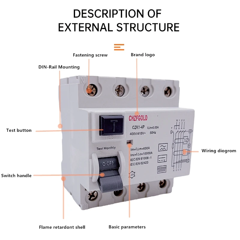 125A 4p RCCB RCD ELCB Circuit Breaker