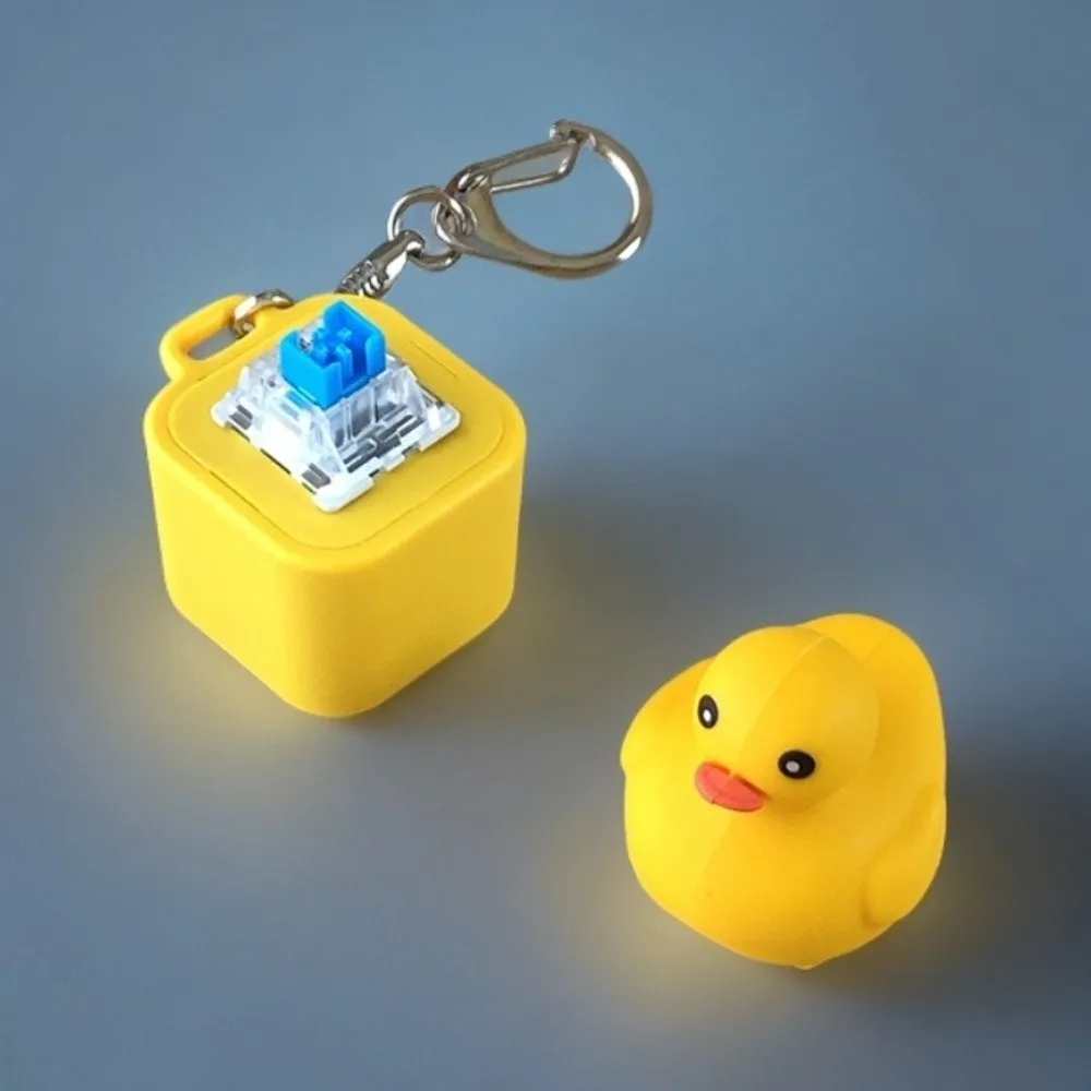 Novelty Cute Yellow Duck Clicker Keychain Rechargeable Plastic Keyboard Fidget Stress Relief LED Key Ring Daily Carry