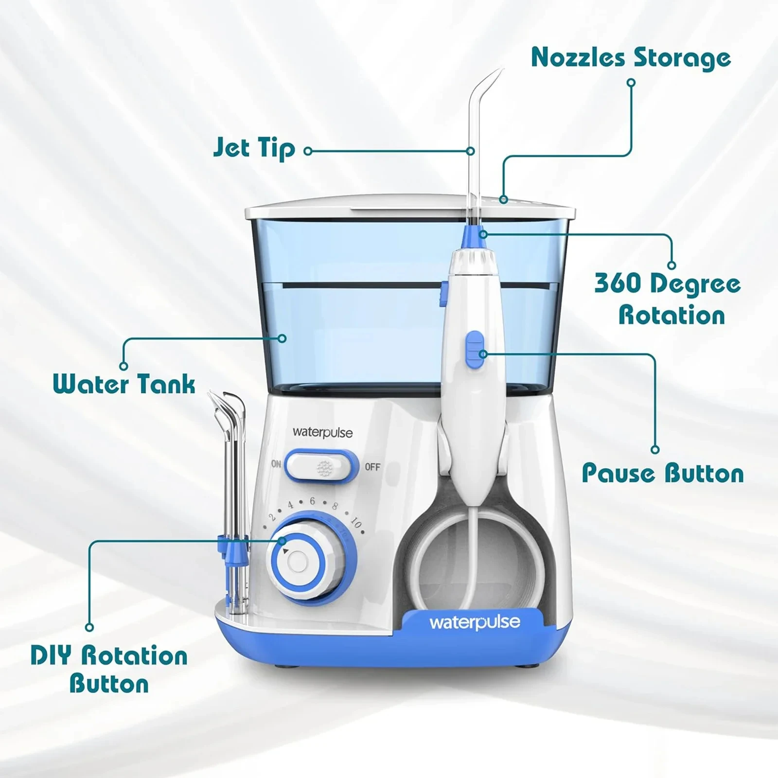 Waterpulse Electric Water Flosser Oral Irrigator, 800ML Large Capacity Dental Water Hygiene Flossing Teeth Cleaner with 5x Tips image 2
