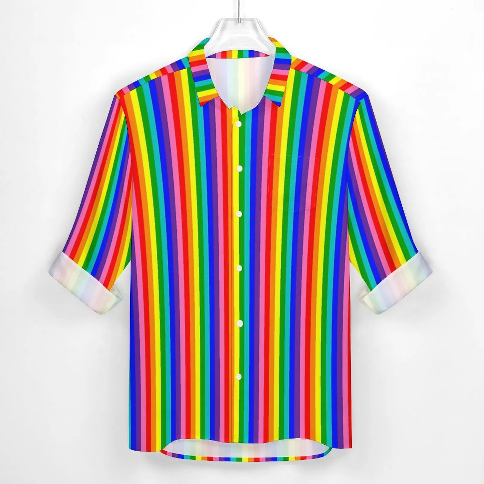 Rainbow Pride Flag Funny Casual Shirt Men Vertical Eight Stripe Shirt Spring Novelty Blouses Long Sleeve Custom Oversize Clothes