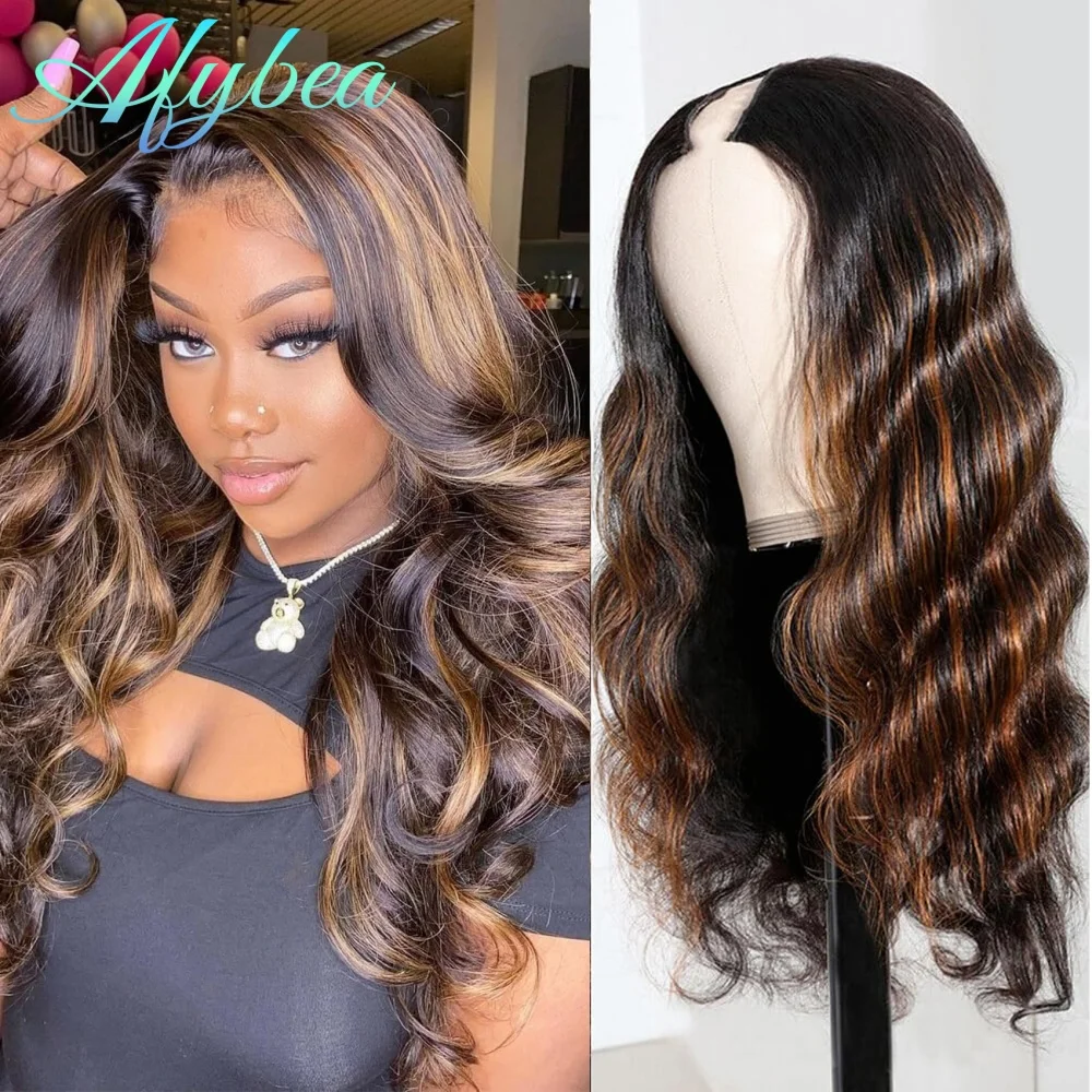 

250 Плотность V-образной части Парик Человеческие волосы 1B/30 Выделите Ombre Парик Человеческих волос Без клея Бразильские 100% объемные волны Парики из человеческих волос для женщин