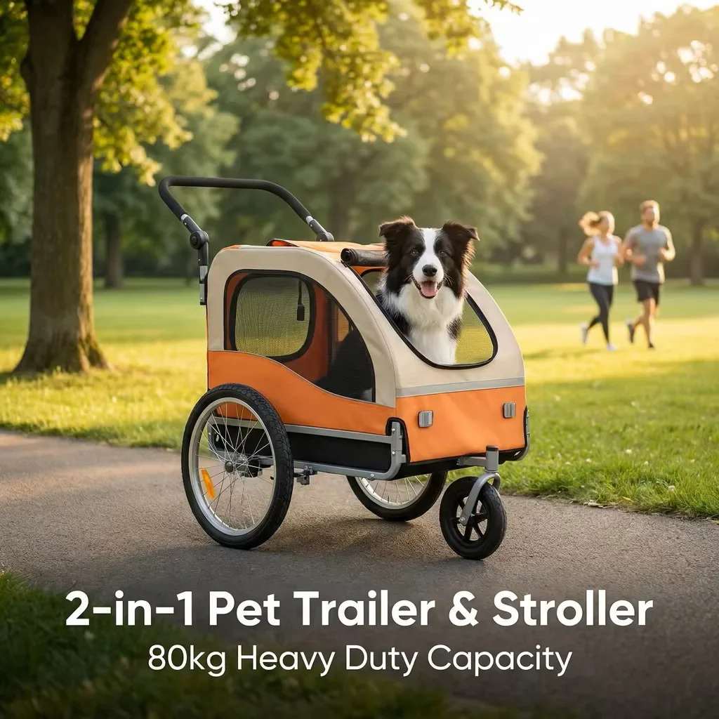 aBreathable Pet Bicycle Trailer Foldable Storage Dog Cat Carrier Trailer Outdoor Cycling Travel Pet Trailer