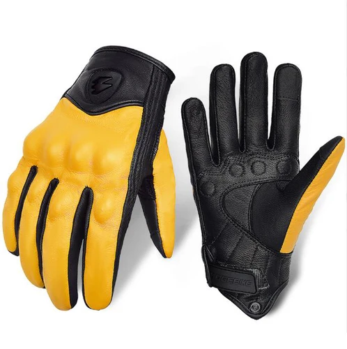 Imagen 2 del producto MOGEBIKE-guantes de cuero auténtico para motocicleta, manoplas transpirables de dedo completo para montar en moto de carreras, pantalla táctil, Retro, Motocross