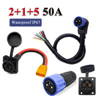 50A 2+1+5 Electric Vehicle Charging Connector Cable Self-locking Waterproof Plug Connection Line E-bike Power Socket to XT60/90