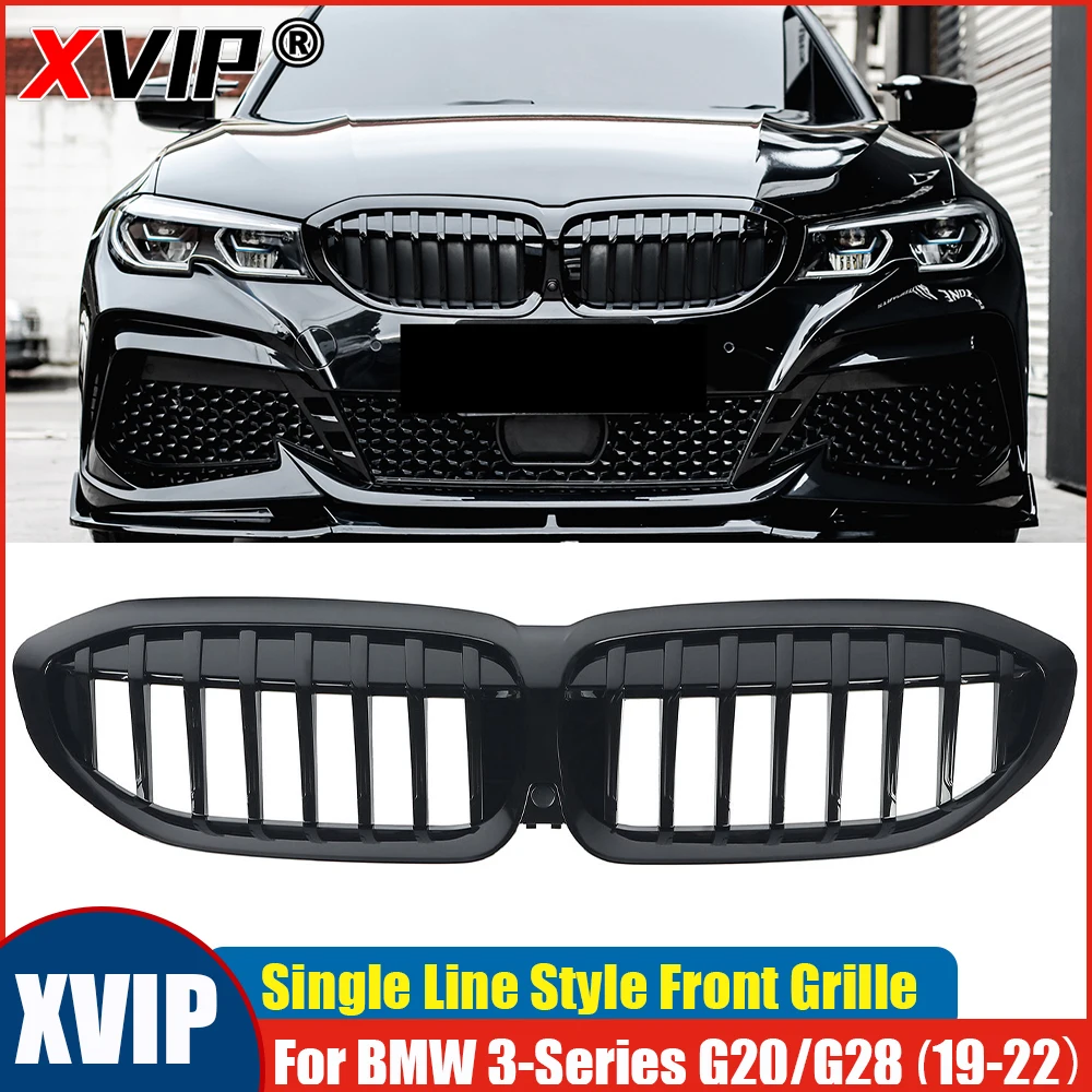 

Глянцевая черная решетка радиатора XVIP (одинарная линия) для BMW 3 серии G20 G28 Седан 2019-2022 330i M340i, автомобильные аксессуары