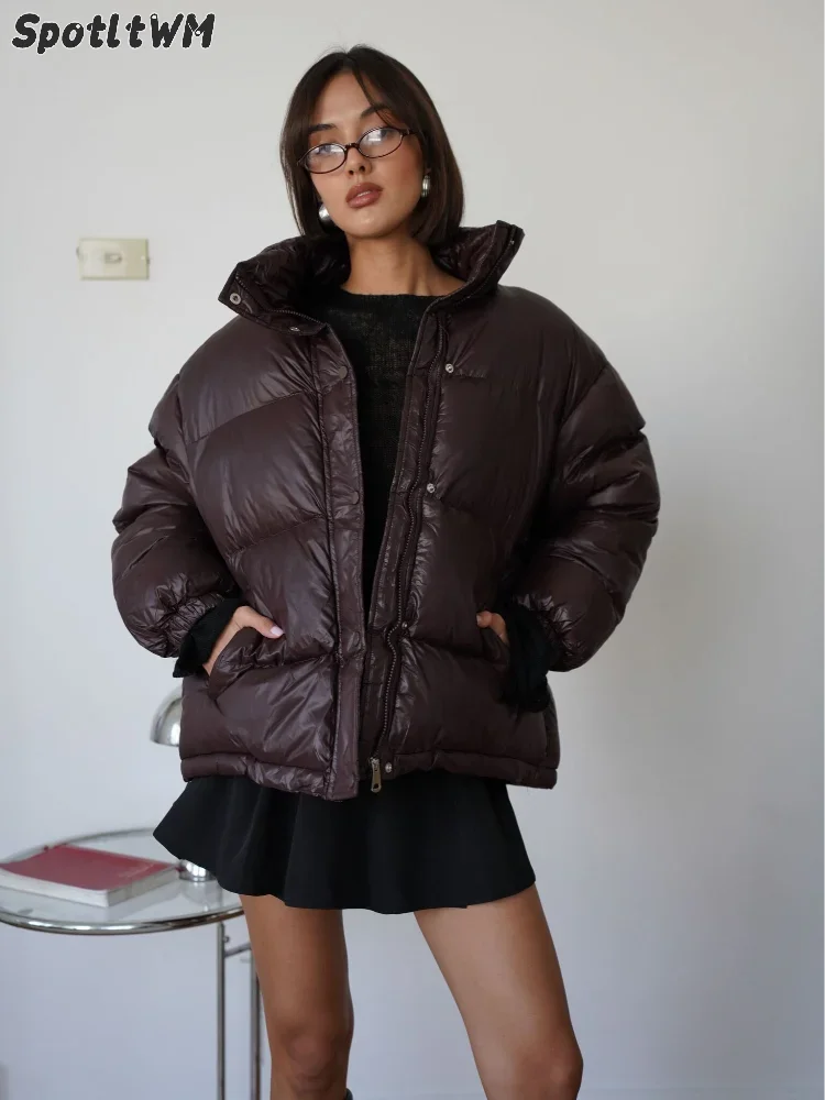 2024 Vintage Brown Winter Women Warm Waterproof Down Jackets Fashion Full Sleeve Zipper Short Coats New Daily Commute Outerwears