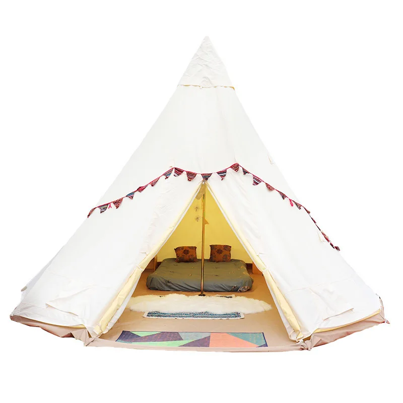 Outdoor pyramid camping tent family, rainproof thickened portable Indian cotton tent customizable