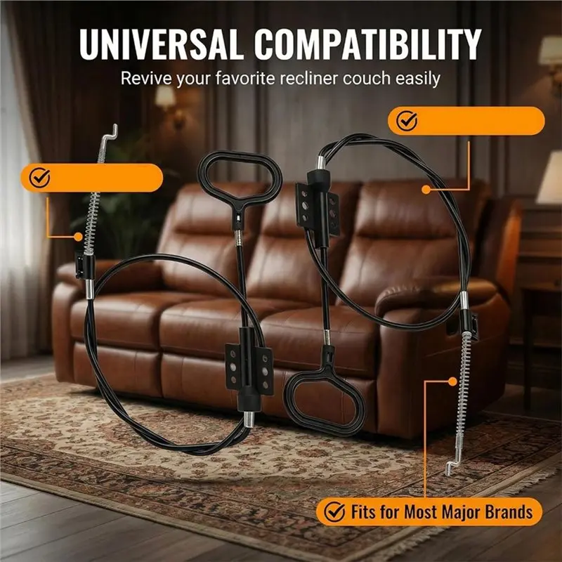A25F-Replacement Heavy Duty Recliner Release Cable 2-Pack With S Tip D-Ring Pull Handle, Recliner Repair Part