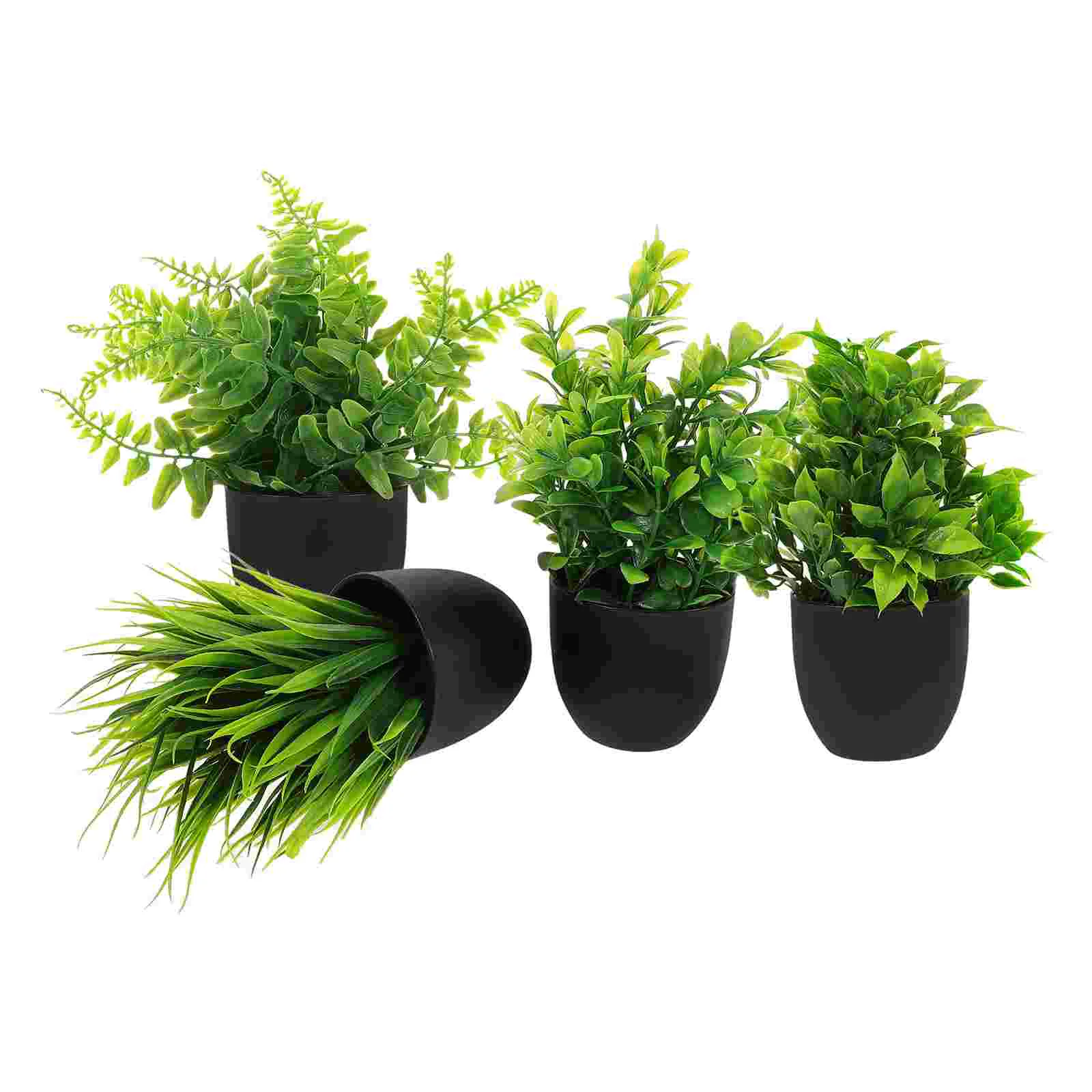 4 Pcs Artificial Plant Pot Decor Home Potted Flowers Fake Plants Cute Indoor Emulated Faux Ornaments Bonsai