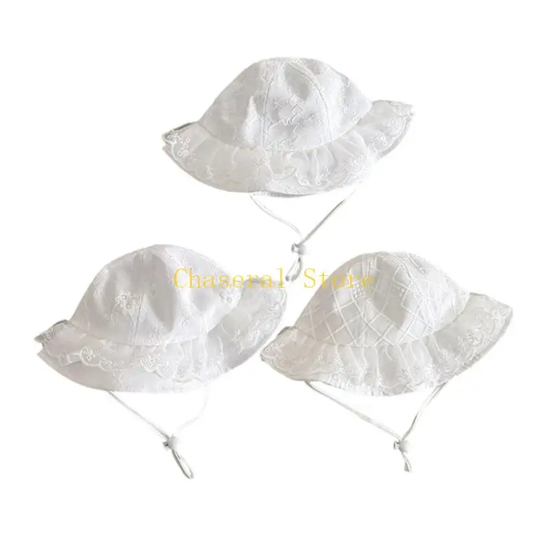 

E7CE Stylish Cotton Lace Baby Hat Infant Girls Basin Caps Adjustable for Gift Giving