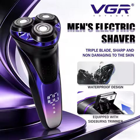 VGR Electric Shaver Professional Razor Waterproof Beard Trimmer Rotary 3D Floating Shaving Rechargeable Electric for Men V-306