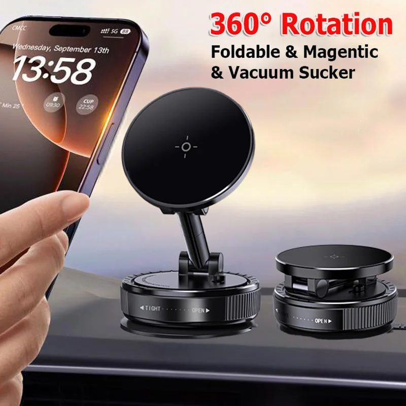 

Magnetic Vacuum Adsorption Car Mount Mobile Phone Holder Foldable 360 Degree Rotation Aluminum Alloy Phone Bracket GPS Stand