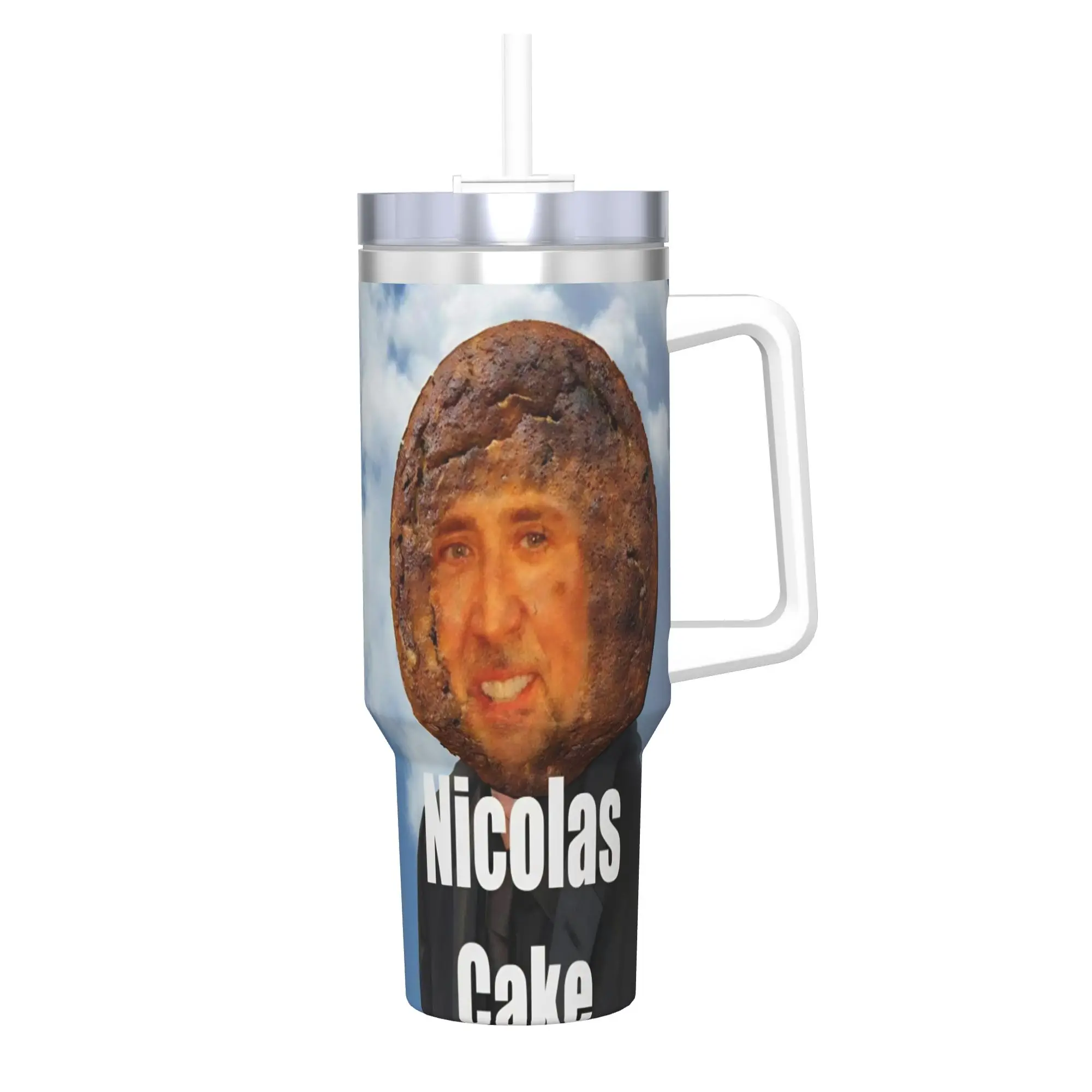Nicolas Cage Tumbler With Straw  Stainless Steel Tumblers Cup Double Wall Vacuum Insulated for Cold Or Hot 40oz