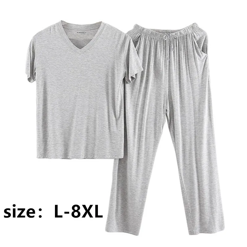 Big Size Pajamas Set Men Sleeping Sleepwear Comfortable Modal 2 Piece Pajama Set Home Wear Plus Size T-shirts Sleeping Pants 5XL