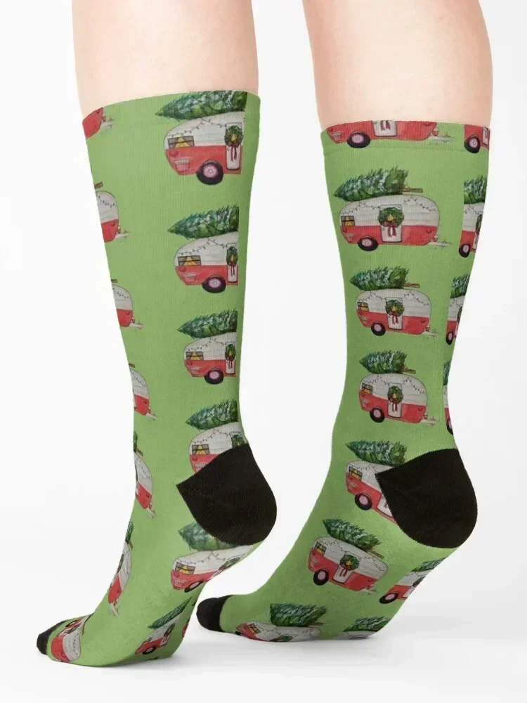 Home for the Holidays - Vintage camper Socks cycling compression floral luxury Socks For Women Men's