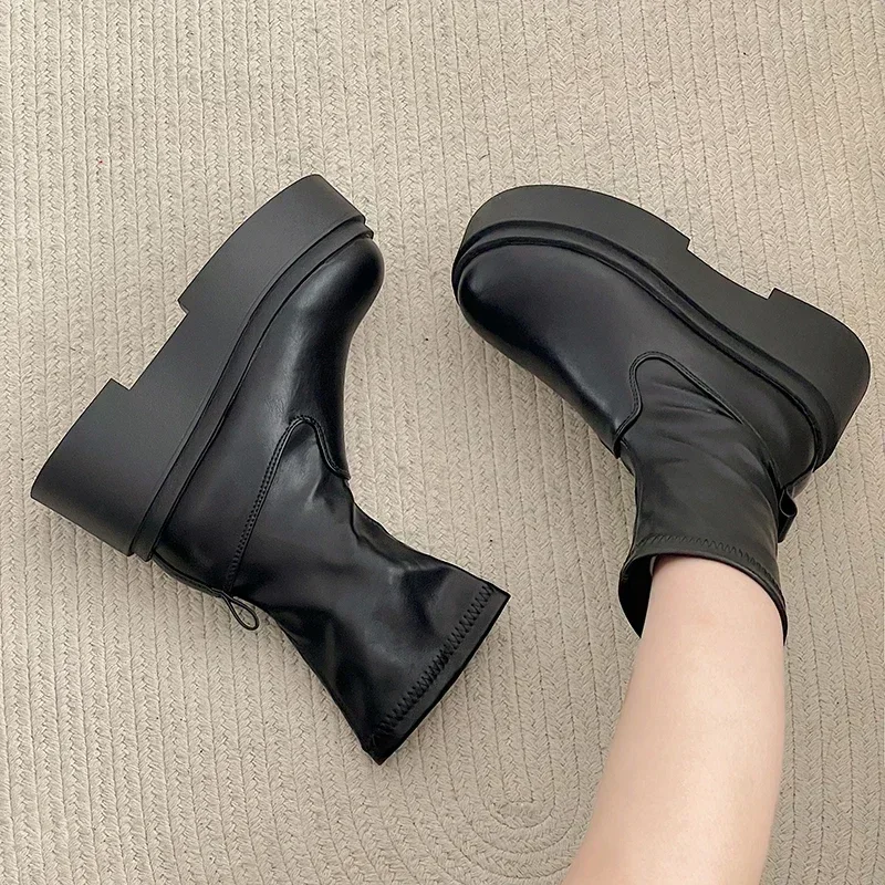 Luxury Women's Boots Chunky Women Knee High Boots Fashion Slip on Knight Long Booties Women Platform Flats Autumn Winter Shoes