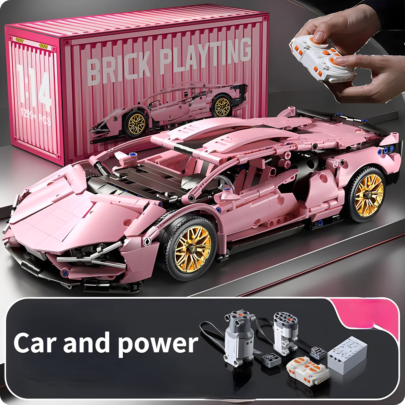 1:14 Pink Sports car RC Toy Car Building blocks Toy Birthday Gift MOC Sports Car Model (1314+ particles)