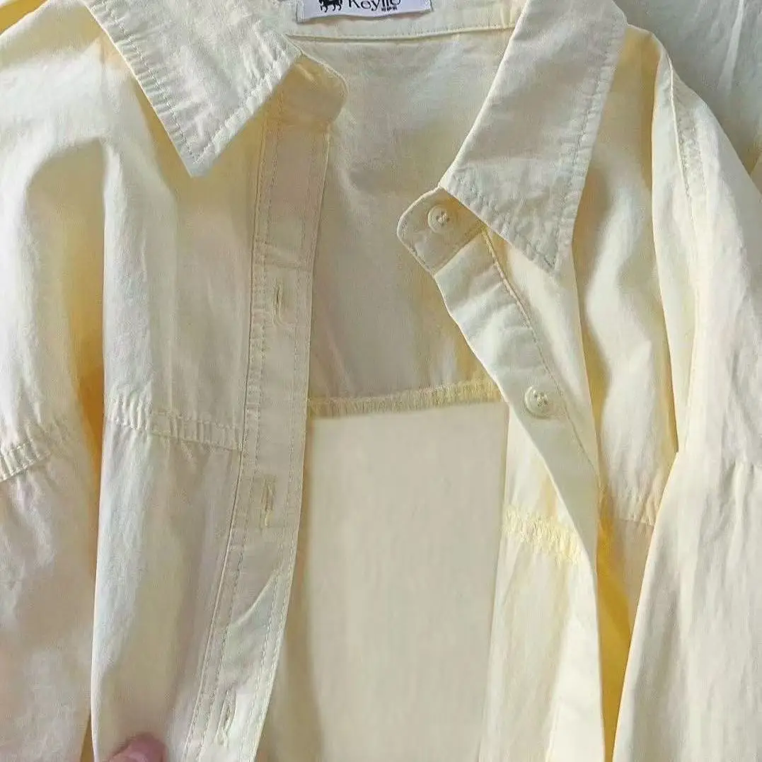 

Spring Autumn Pure Cotton Korean Style Collar Long Sleeve Women's Shirt Summer New Outerwear Versatile Top Coat