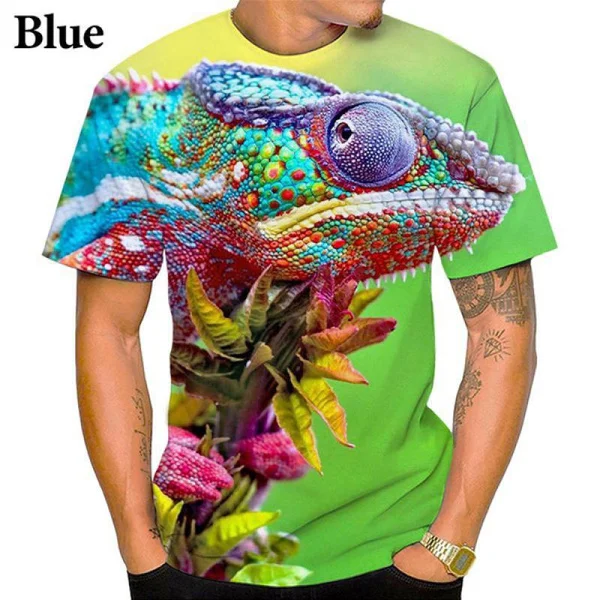 

2023 Women's /Men's Fashion Chameleon Fun 3D Printed Casual Short Sleeve T-Shirt