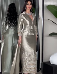 Silver Grey Sheath Prom Dresses Long for Women 2025 Beading Crystal Diamond Formal Evening Gowns Customized