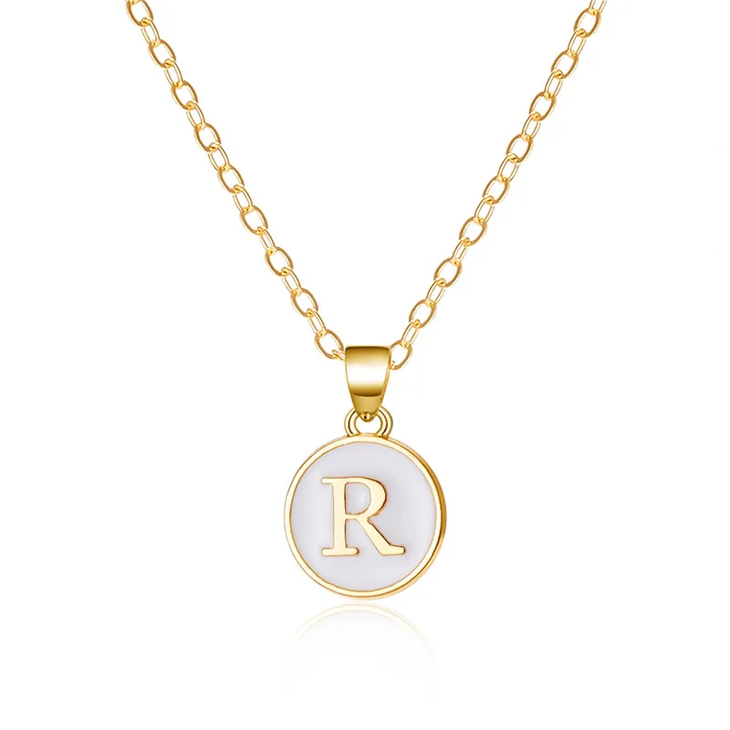 Mode A-Z 26 Buchstaben Halskette Für Frauen Exquisite Initialen Name Runde Emaille Anhänger Schlüsselbein Kette Choker Halsketten Schmuck – Detail 25
