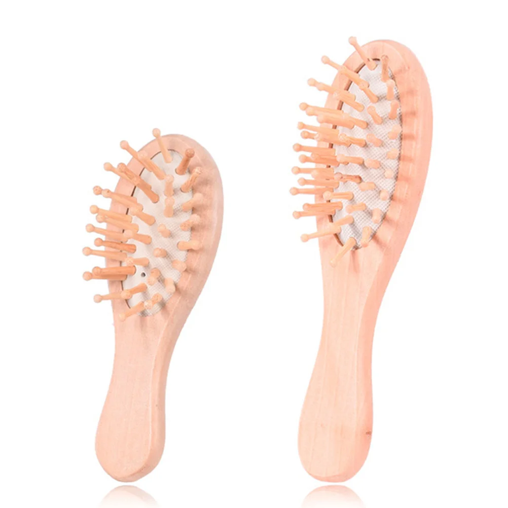 

2Pcs Natural Wooden Scalp Massage Comb Eco Friendly Smooth Teeth Detangle Hair Ergonomic Handle Cushion Comb