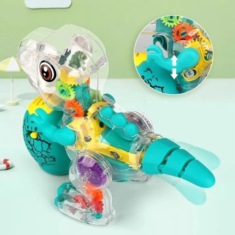 الكهربائية شفافة والعتاد لعبة على شكل ديناصور الموسيقى الخفيفة العالمي المشي الديناصور ريكس محاكاة نماذج للحيوانات الأليفة الإلكترونية