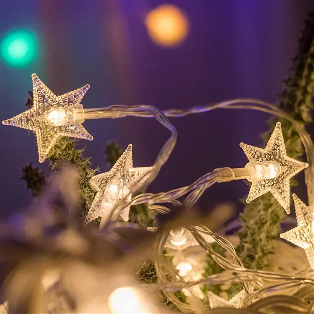 Luci a forma di stella alimentate a batteria Ghirlanda di Natale a luce fata a LED per la decorazione della casa da campeggio per feste di Halloween di Capodanno